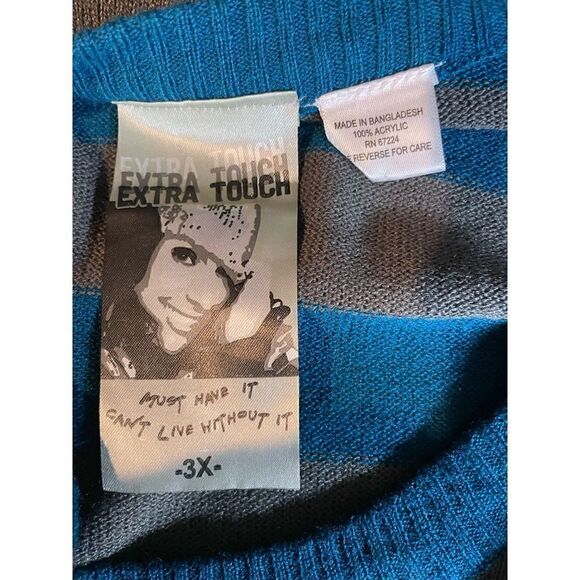 Extra Touch Teal Green/Blue Gray Striped Scoop Neck Long Sleeve Sweater/Dress 2X - Picture 4 of 8